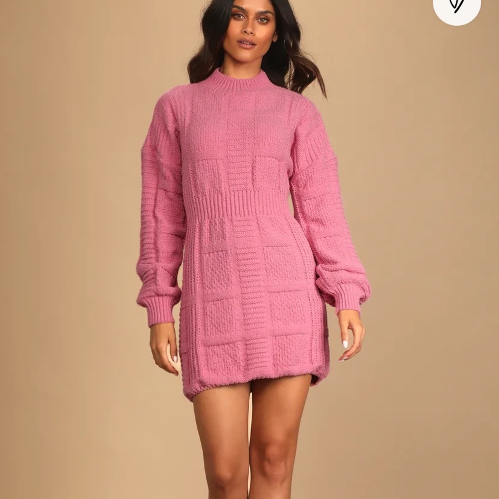 Patchwork It Rose Pink Cable Knit Cutout Sweater Dress